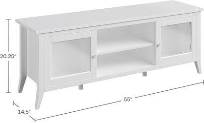TV Stand - 55-Inch Storage Cabinet with 2 Cubbies and 2 Shelves - Entertainment Center for Living Room, Bedroom, or Entryway (White)