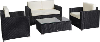 White Wicker 4-Piece Patio Sectional Sofa Set