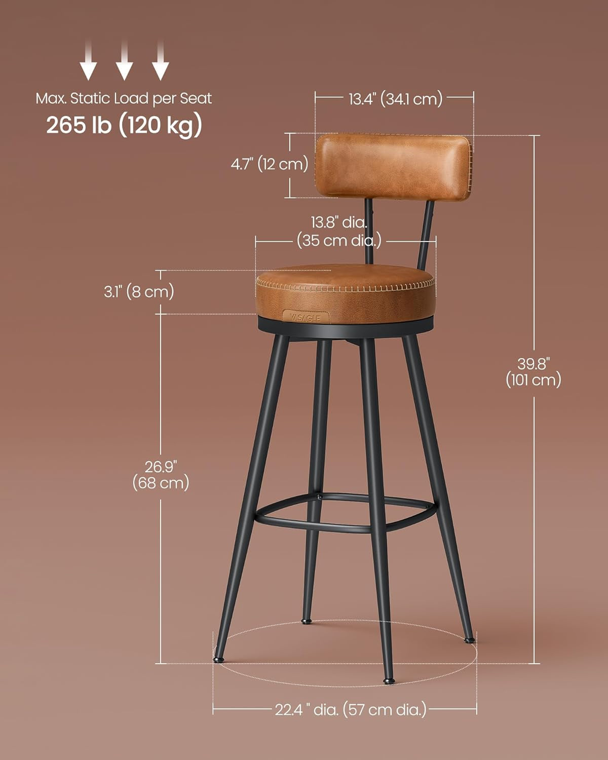 Swivel Bar Stools Set of Two for Kitchen