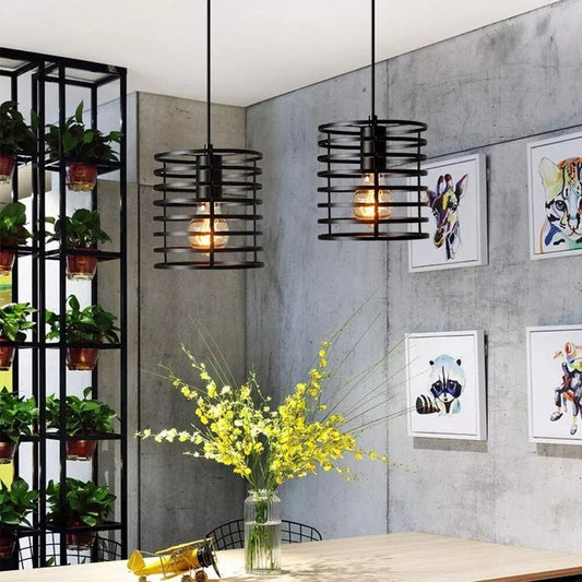 Industrial Metal Black Bulb Guard Wire Cage Ceiling Pendant Lighting~6018-0